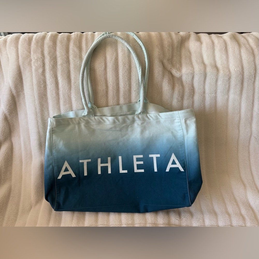 Athleta Blue Canvas Large Tote Bag with Gradient Design